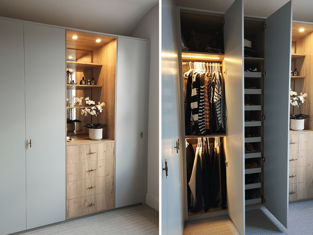 Custom made wardrobes with pull out shoe stories