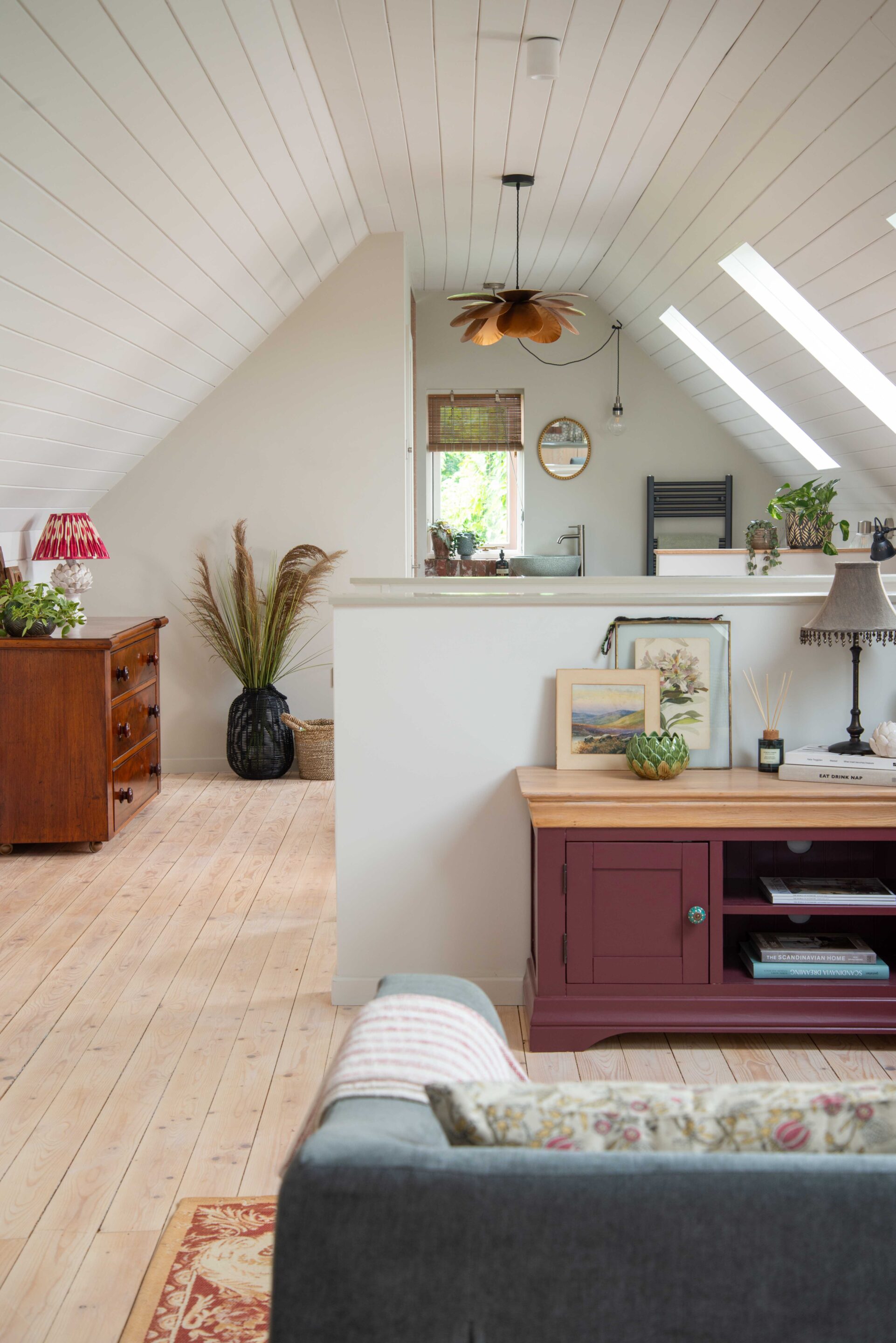 A hand painted TV unit in Little Greene's Adventurer