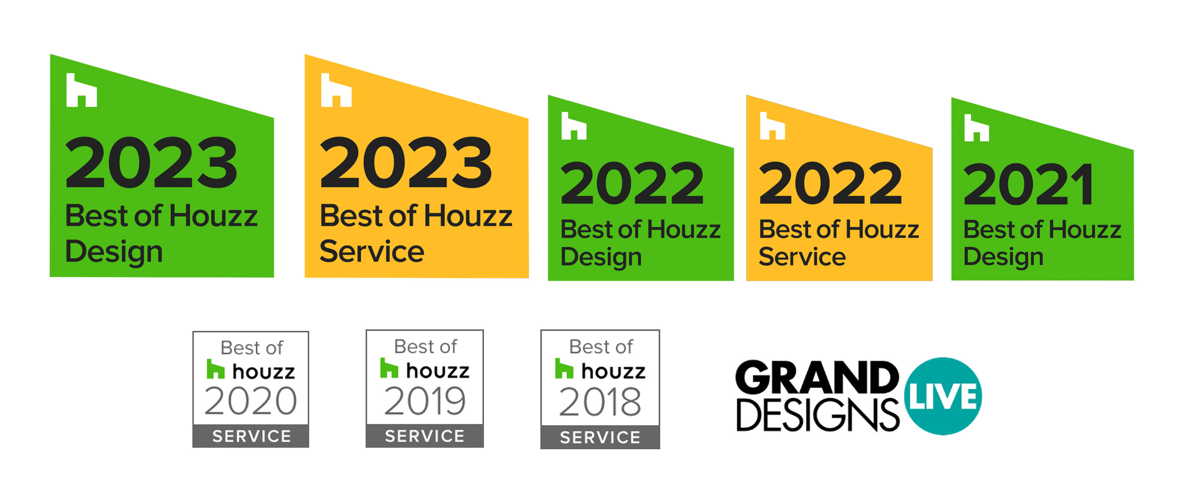 Awarded Best of Houzz Design and Service 2023,2022,2021, 2020,2019,2018 and twice winnder at Grand Designs Live