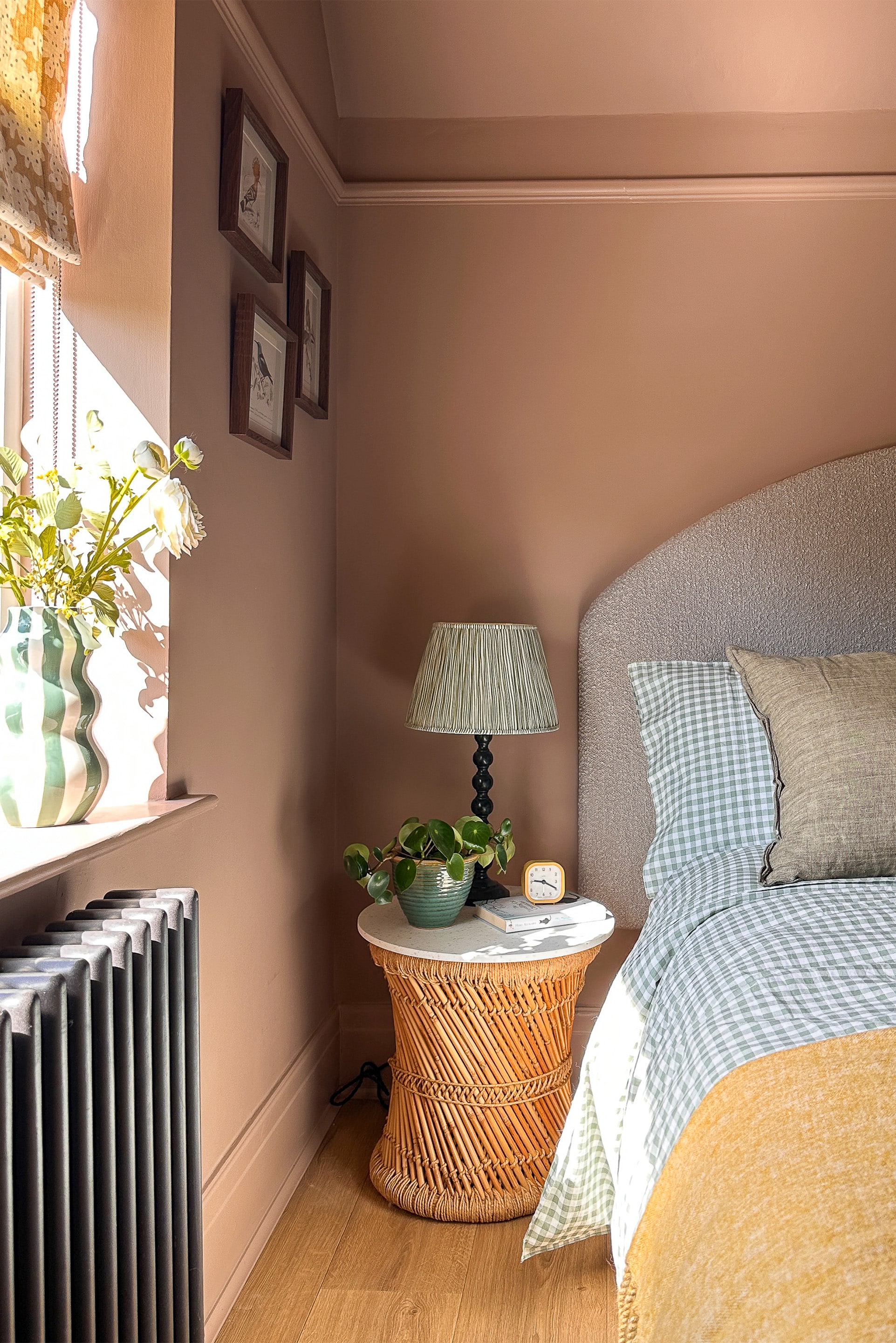 A warm caramel pink bedroom transformation