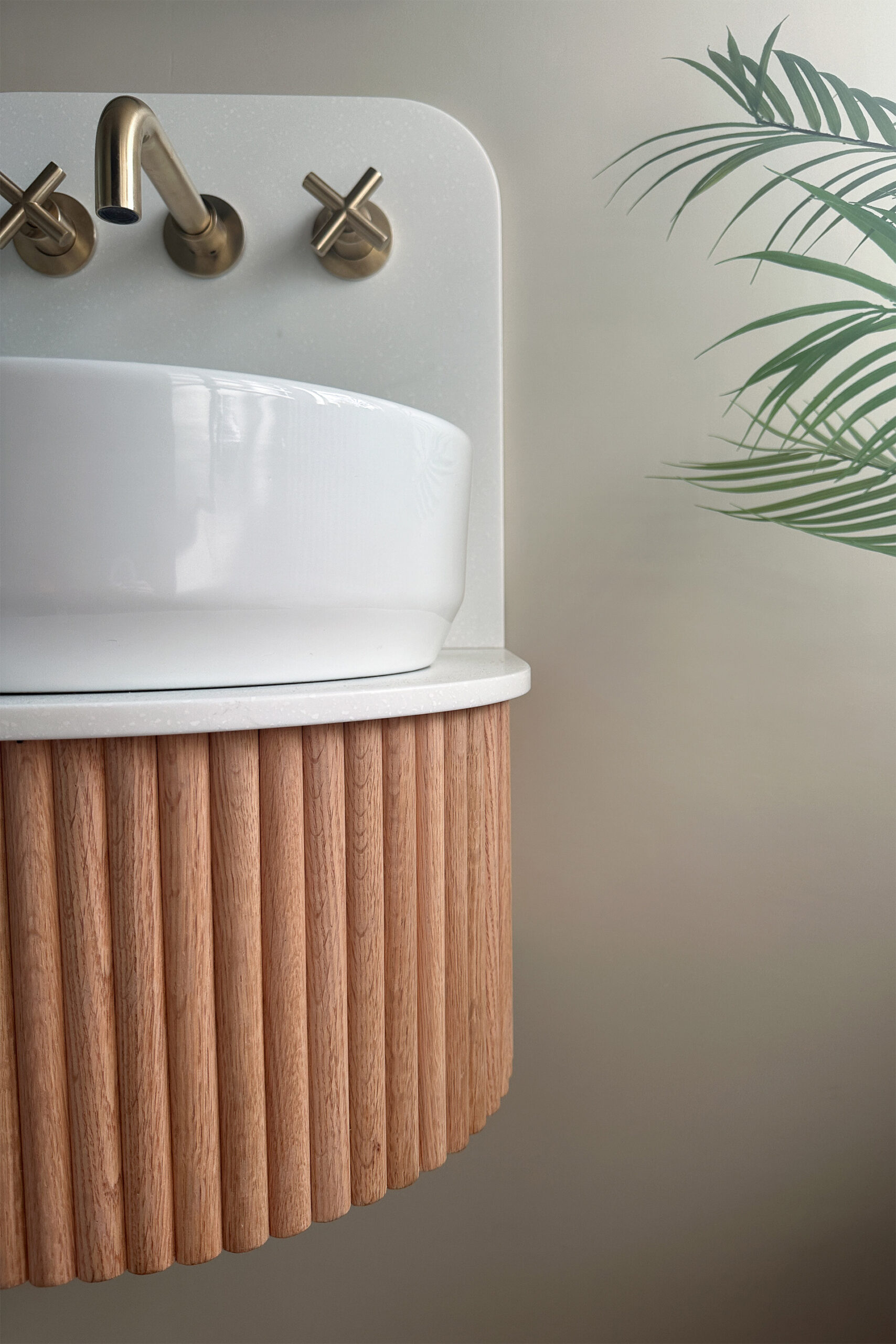 Bathroom Vanity unit floating with reeded oak